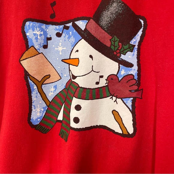 Gildan Women’s Vintage 90s Red Sweatshirt Snowman Holiday Winter Cardinal Frosty - Picture 2 of 4